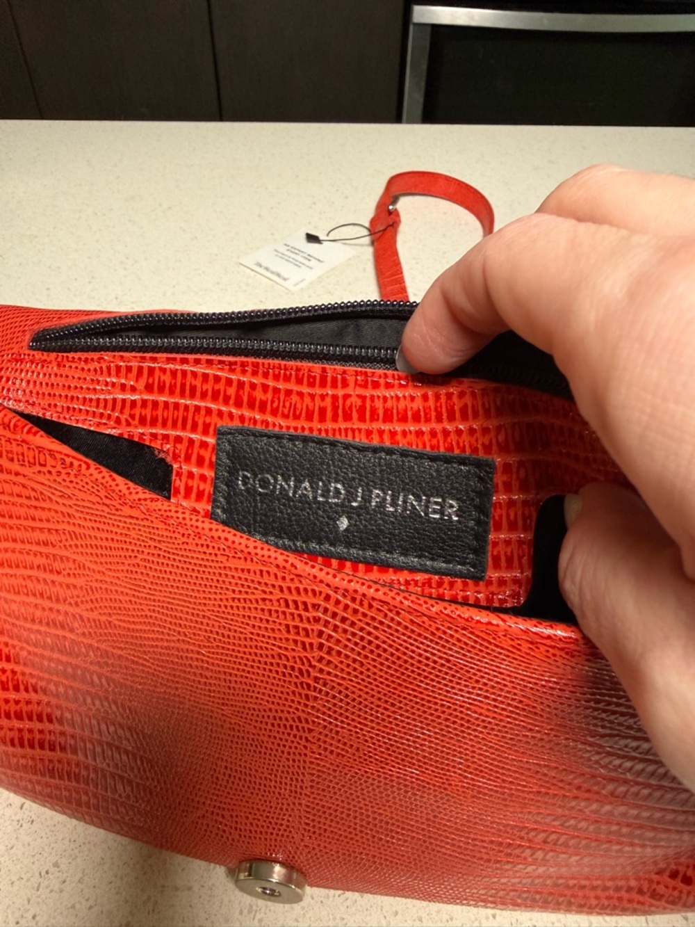 Donald J. Pliner Red Textured Crossbody with Chain Strap - Picture 6 of 6